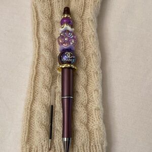 Elegant Purple and Gold Beaded Pen With Chanel inspired bead. New